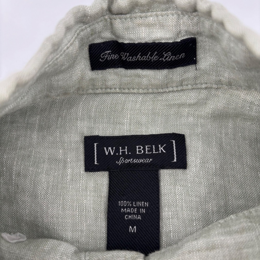 W.H. Belk Linen Core Button Down Shirt Mens Medium Sage Green Long Sleeve Summer - Picture 2 of 6